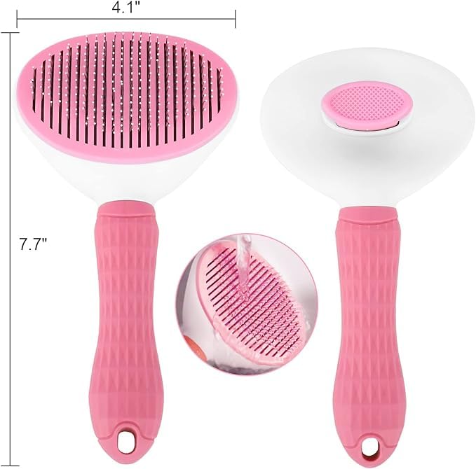 Massaging and Deshedding Slicker Brush for Pet Grooming - All Hair Types (Pink)