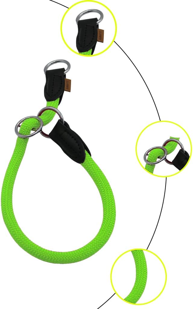 Braided Collar, Pro Training Dog Collar, No Pull Round Collar, Slip Collar with Slidable Stop Ring - Ideal for Small Medium Dogs (M- (1/3") - 18" Long, Light Green)