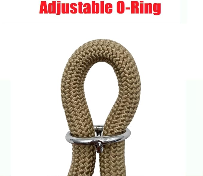 Braided Rope Collar, Pro Training Dog Collar, No Pull Round Martingale Collar, Slip Collar with Slidable Stop Ring - Ideal for Small Dogs (S (1/3") - 16" Long, Khaki)