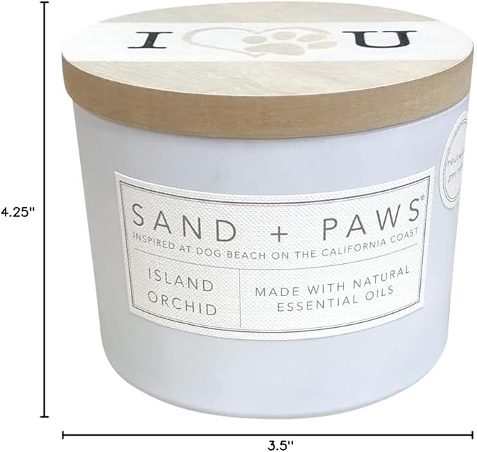Sand + Paws Scented Candle - Island Orchid - Additional Scents and Sizes –Luxurious Air Freshening Jar Candles Neutralize pet Odors and Enhance Home décor – 100% Cotton Lead-Free Wicks - 12 oz