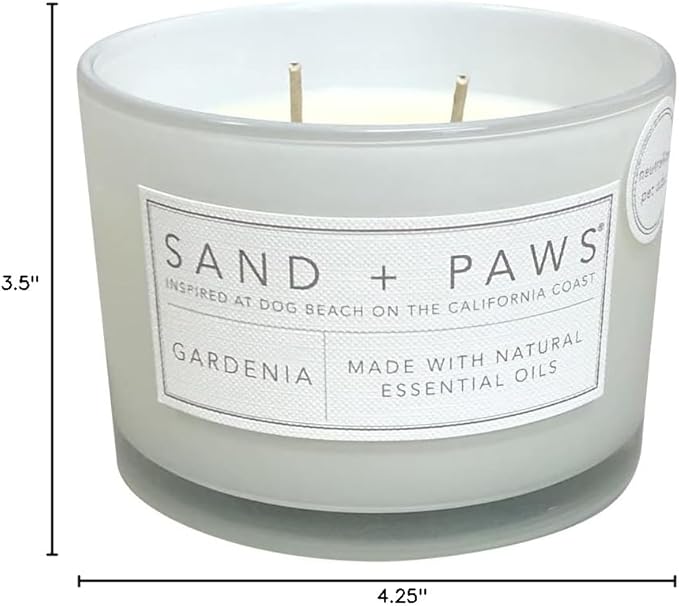 Sand + Paws Scented Candle - Gardenia - Additional Scents and Sizes –Luxurious Air Freshening Jar Candles Neutralize pet Odors and Enhance Home décor – 100% Cotton Lead-Free Wicks - 12 oz