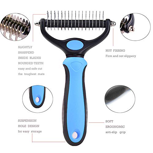 pets grooming tools (PPGT-001 blue) Dog and Cat Dematting Deshedding Brush Tool- Premium Pet Dematting Comb – Exceptional Grooming Accessory for Pets