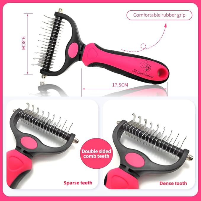 Dog & Cat Grooming Combo - 4-in-1 Brush Kit with Hair Remover, Knot Detangler, and Shampoo Dispenser