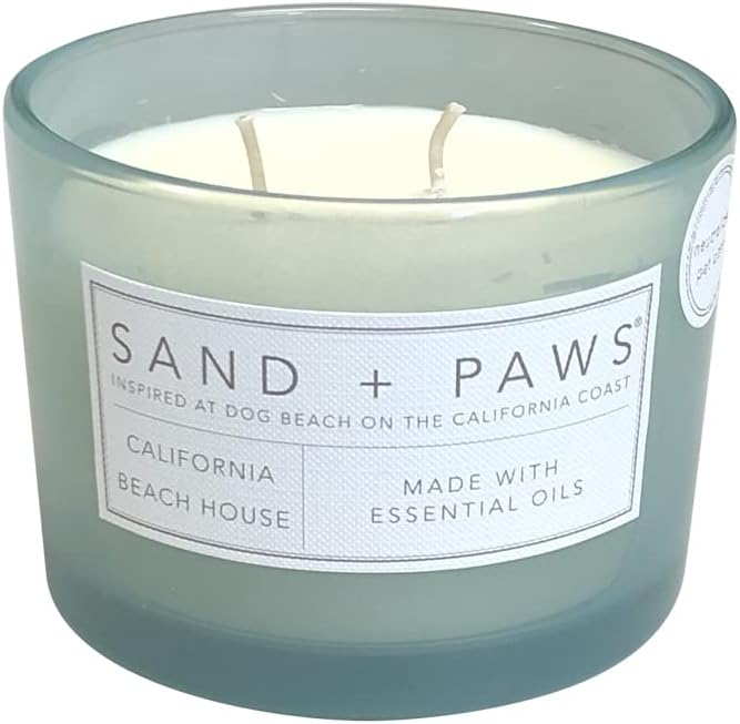 Sand + Paws Scented Candle -California Beach House –Luxurious Air Freshening Jar Candles Neutralize pet Odors and Enhance Home décor – 100% Cotton Lead-Free Wicks - 12oz