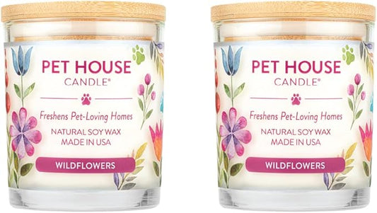 Pet House 9 oz Wildflowers Scented Pet Odor Candle, Clean Burning, Long Lasting, Plant Based Spring, Summer Scented Soy Candles, 60 Hour Burn Time, Pack of 2