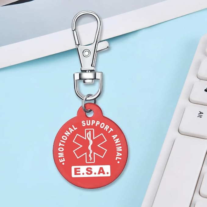 Emotional Support Animal Id Tag, ESA Dog Tag Keychain Metal pet Keychain with Laser Engraving Red Light Suitable for Dog Collar Cloth