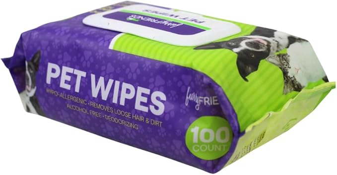 FurryFriends Pet Wipes | Lavender Chamomile Scented | Hypo-allergenic | Alcohol Free| Deodorizing | Removes Loose Hair & Dirt | Incredibly Clean | 100 ct. 1 Pack