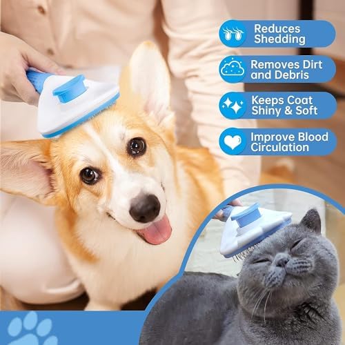 Cat brush, brush for long haired cats and dogs. Pet Self Cleaning Brush Hair Remover Grooming Comb Dog Cat Massage Brush. (GRAY)