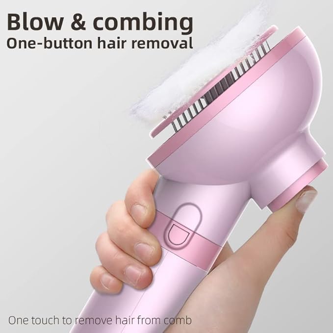 Portable 2-in-1 Gentle Grooming Blower Dryer with Slicker Brush for Dogs and Cats (Sakura Pink)