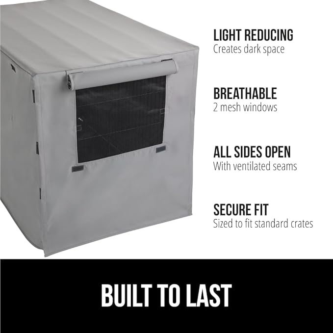 GORILLA GRIP Dog Crate Covers Compatible with Amazon Basics Dog Crates, All Sides Open, Privacy Cover Fits 30" Wire Kennel, Breathable Mesh Windows, Light Reducing Puppy Training Cage Topper, Gray