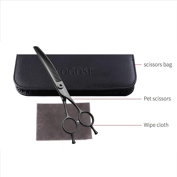 Curved Thinning Shears 7'' Chunker Shears Japan 440C Stainless Steel Professional Dog Scissors for Grooming Small Medium Pet 75% Thinning Rate(BLACK)