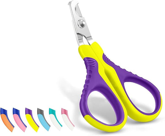WePet Pet Nail Clippers U07.1, Professional Claw Trimmer, Bended Scissor Special for Cats, Kittens, Dogs, Puppies, Small Animals, Yellow/Purple