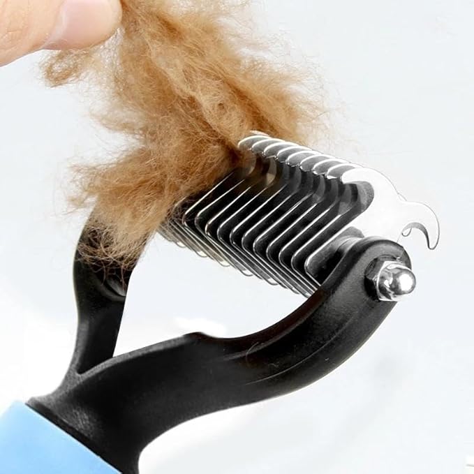 Pet Grooming Rake - Double-Sided Deshedding Dematting Tool, Undercoat Rake for Dogs & Cats, Extra-Wide Dog Grooming Brush & Deshedder Comb for Long Hair, Reduces Shedding 95%