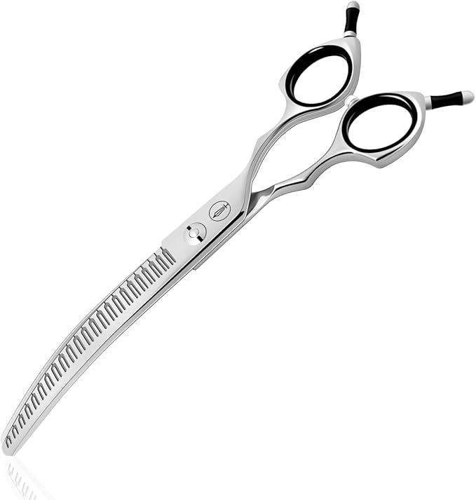 HASHIMOTO Curved Eraser Dog Grooming Scissors, 23 Teeth,7.0 Inch,80% Thinning Rate,Light Weight, Designed for Bulking off Coat Quickly.