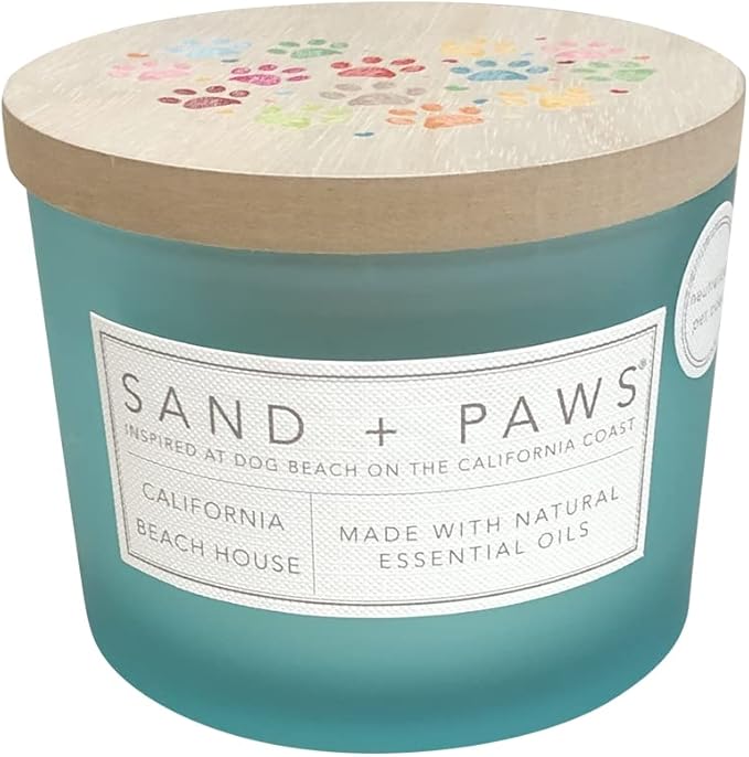 Sand + Paws Scented Candle - California Beach House –Luxurious Air Freshening Jar Candle Neutralize pet Odors and Enhance Home décor – 100% Cotton Lead-Free wicks-12oz