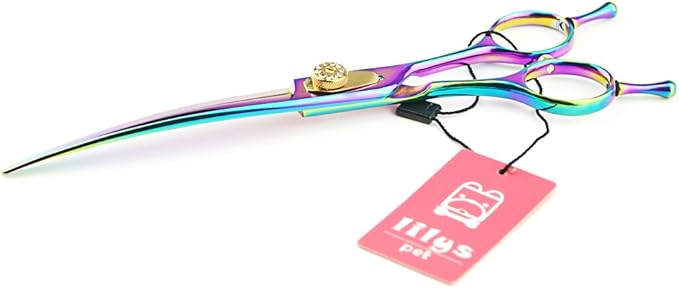 LILYS PET HIGH-END SERIES Japan 440C Pet Grooming Scissors Set,Rainbow Color,Cutting&Thinning&Two-way Curved shears Set (7.0")