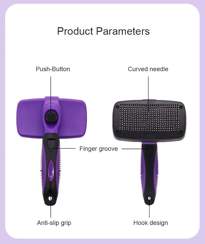 Self-Cleaning Slicker Brush for Dogs & Cats, Gentle on Skin, Deshedding Tool for Long & Short Hair Pets, purple