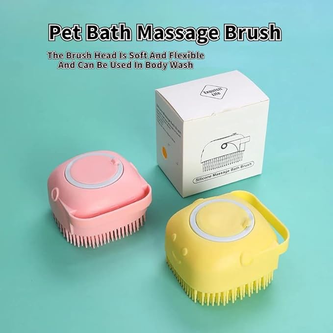 Silicone Pet Grooming Brush for Short and Long-Haired Dogs, Cats, and Puppies - Cleaning and Washing (Yellow)