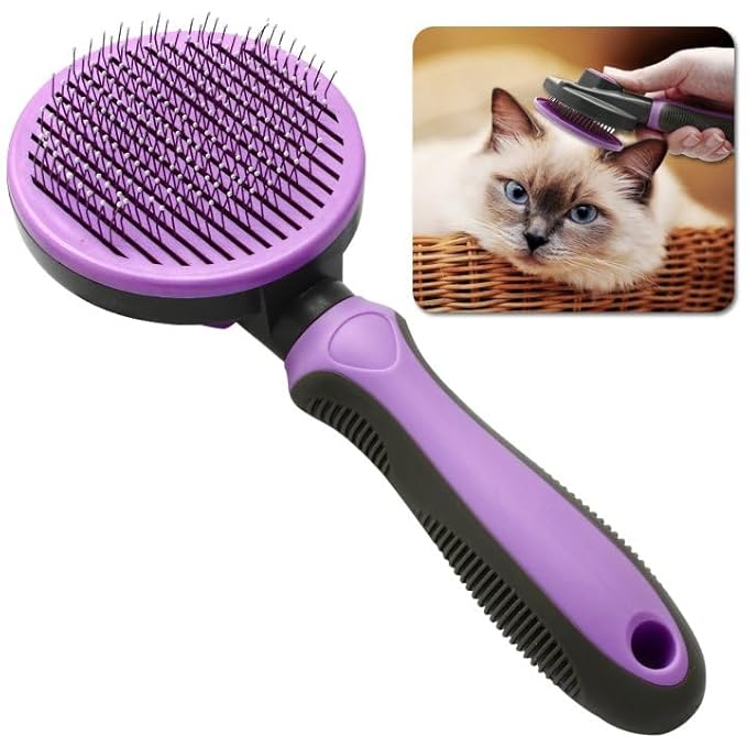 Self Cleaning Slicker Brush Pet Grooming Brush Tool Upgraded Cat Deshedding Brush Dog Shedding Brush Removes Loose Undercoat, Mats, Tangled Hair(Purple)