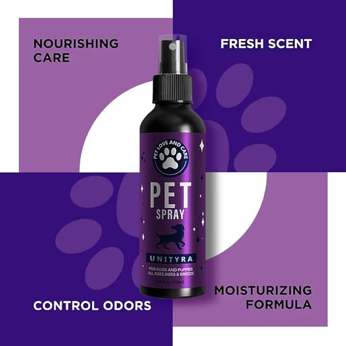 Pet Deodorizing Spray –Lavender Essential Oil | Odor Eliminator for Cats & Dogs, For All Ages, Sizes and Breeds| Safe for Bedding, Furniture & Pet Areas | 250ml