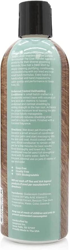 Undercoat Control Deshedding Dog Conditioner Coconut Milk Fragrance, 16 oz - Combats and Reduces Shedding, Undercoat Removal, Fights Excessive Hair Shed, Omega 3 and 6 Rich, USA Made