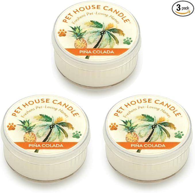 One Fur All Pet House Mini Candle Set - Pina Colada Scent - Non-Toxic Pet Odor Eliminator