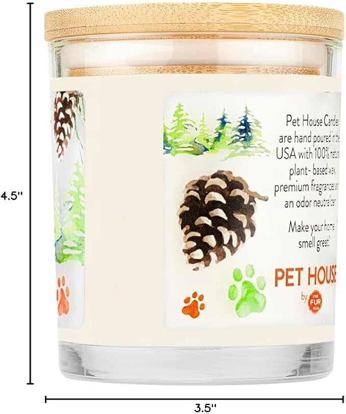 One Fur All Pet House Scented Candle in 9 OZ Glass Jar, 100% Plant-Based Soy Candle with a Cotton Wick, Clean Burning, Long Lasting Pet Odor Candles for Home, Evergreen Forest