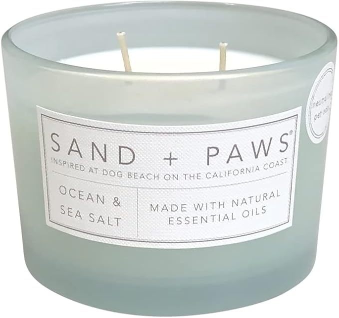 Sand + Paws Scented Candle - Ocean & Sea Salt –Luxurious Air Freshening Jar Candles Neutralize pet Odors and Enhance Home décor – 100% Cotton Lead-Free Wicks - 12 oz
