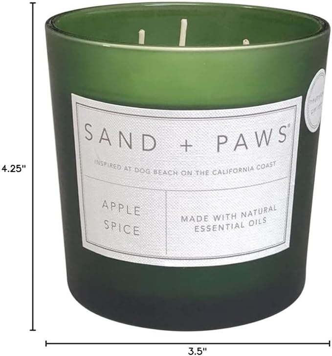 Sand + Paws Scented Candle - Apple Spice - Additional Scents and Sizes –Luxurious Air Freshening Jar Candles Neutralize pet Odors and Enhance Home décor – 100% Cotton Lead-Free Wicks - 21 oz