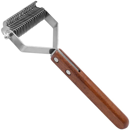 Professional Pet Grooming Brush, Dog Combs with Wood Handle, Double Sided Undercoat Dematting Comb Tool for Dogs and Cats - Remove Loose Hair & Matted Fur