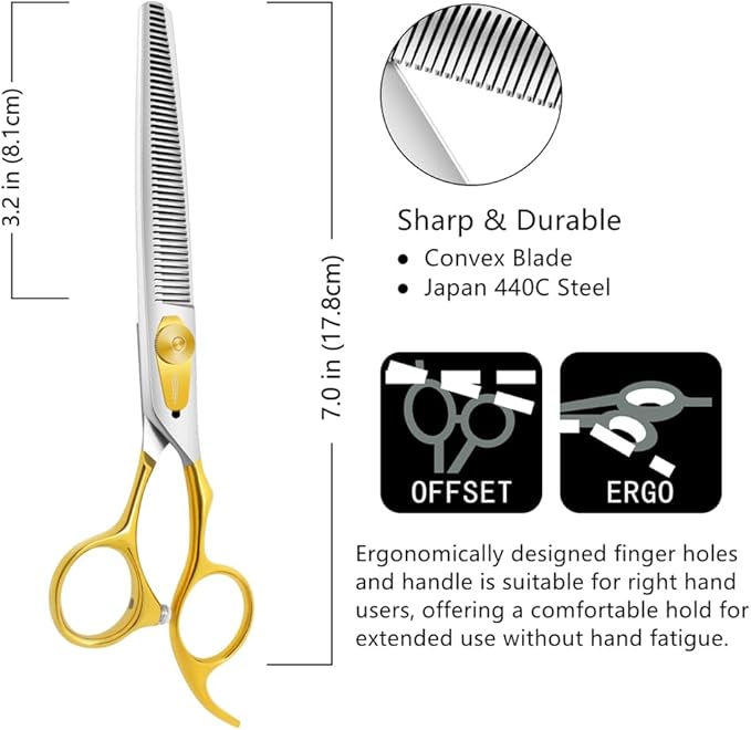 HASHIMOTO Thinning Shears for Dogs, Dog Thinning Shears for Grooming, 46 Teeth, 7.0 inch, 30% Thinning Rate, Light Weight, Balanced.