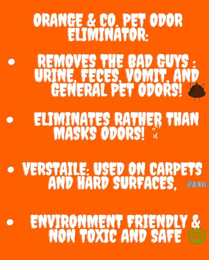 Orange & Co. Traditional Pet Odor Eliminator - Strong Citrus Formula for Stubborn Dog and Cat Pee Odors on Carpet, Furniture, and Indoor/Outdoor Floors - Deodorizer - 16 Fluid Ounces - Puppy Supplies