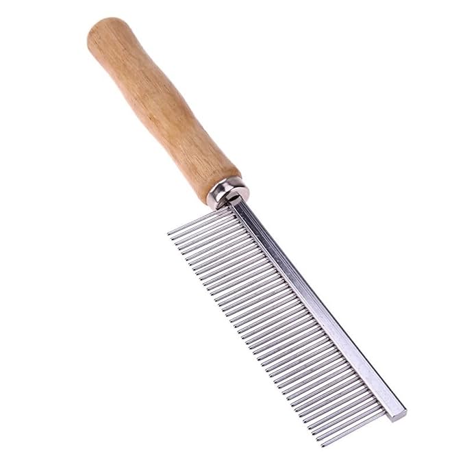 Silver Dog and Cat Combs For Grooming Long Haired Cats and Dogs - Pet Dog Cat Comb Stainless Steel Pin Teeth Wooden Handle Grooming Fur Hair Brush - Comb Removes and Prevents Matted Fur,Grooming