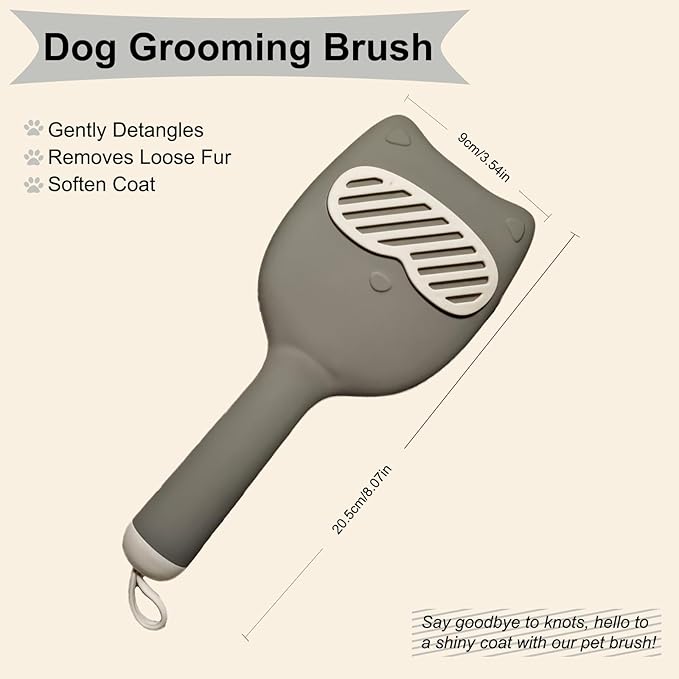 Soft Bristle Cat-Ear Puppy Brush Small Dogs Gentle Comb Grooming Tool Yorkie Shih Tzu Maltipoo Maltese (Grey)