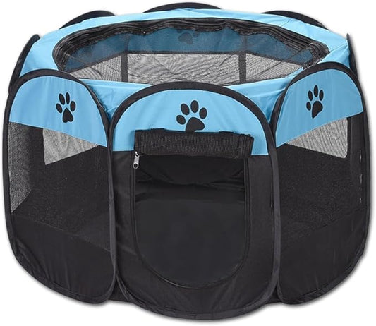 Foldable Pet Dog Playpen, Pop Up Portable Cat Playpen, Indoor/Outdoor for Kitten Puppy Play Pen, Cats Crate Tent with Carrying Bag, 600D Oxford (Sky Blue + Black, Medium (31.5"x31.5"x23"), 8)