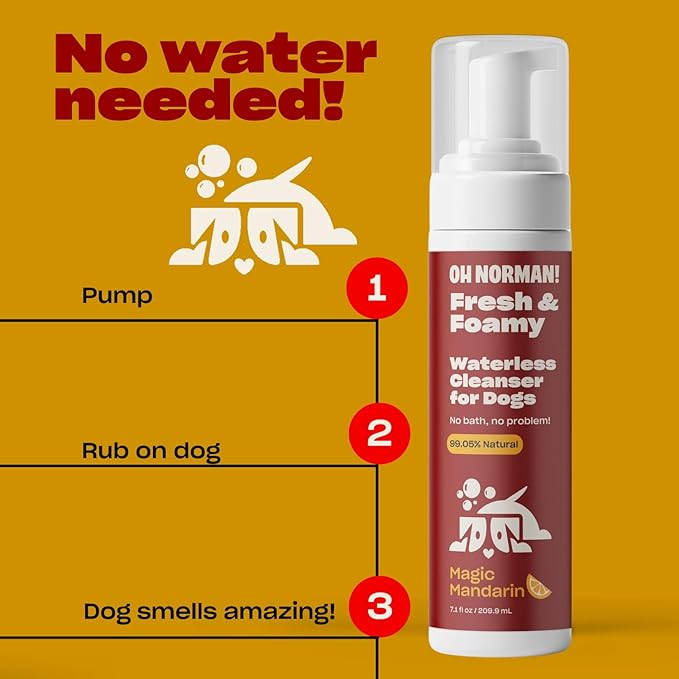 Fresh and Foamy Waterless Shampoo by Kaley Cuoco, No Rinse Dry Shampoo for Dogs, Magic Mandarin Scent, Hypoallergenic, Cruelty-Free, 7.1 Fl Oz