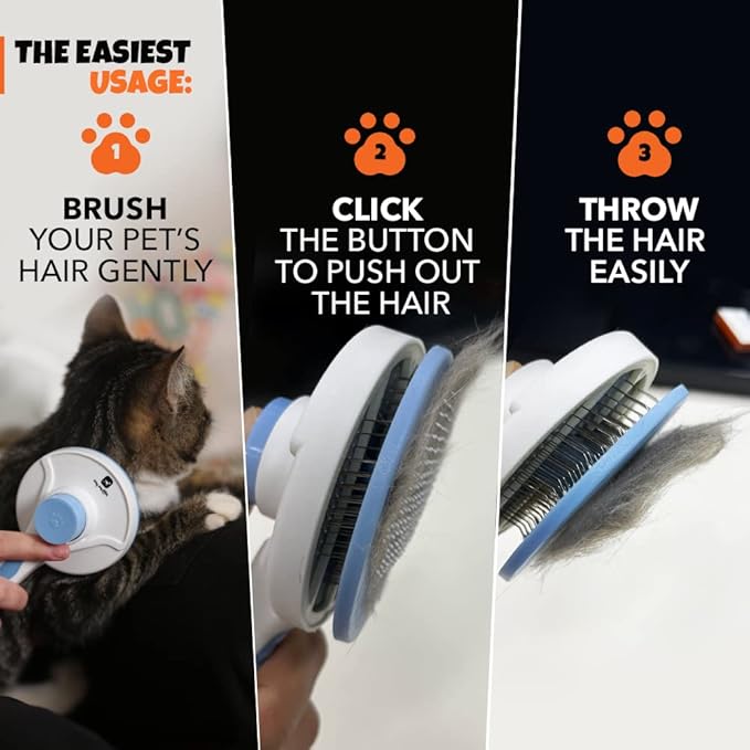 Self Cleaning Cat and Dog Grooming Brush for Mats and Tangled Hair, Soft Bent Needles for Pet Massage, Skin Friendly, Shedding Brush for sensitive Medium and Short Hair, Cepillo Para Gatos