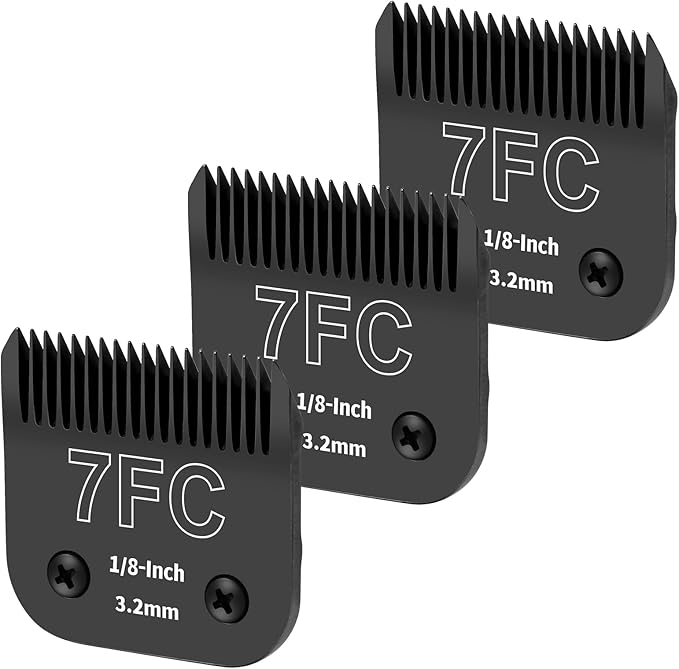 3 Pack 7FC Detachable Dog Grooming Steel Blades,Compatible with Andis,Oster A5,Wahl KM-10 Series,Cut Length 1/8" 3.2MM (Black)