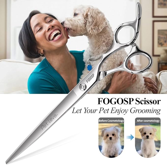Straight Dog Grooming Scissors 8.0'' Professional Pet Grooming Shears for Thick Coat Medium Large Dog Cat (8.0 In, Straight)