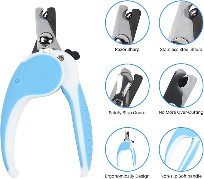 Pet Nail Clippers, Dog Nail Trimmers with Safety Guard to Avoid Excessive Cutting Nails, Dog Grooming Clippers has a Variety of Colors Suitable for Dogs, Cats and Other Pets(Blue)