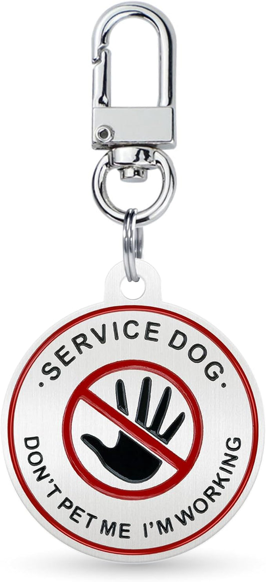 Service Dog ID Tag for Small & Large Dogs - Emotional Support ESA Medical Alert Collar Accessory - Durable Stainless Steel Service Animal Tag - Don't Pet Me Service Tag in Silver Small