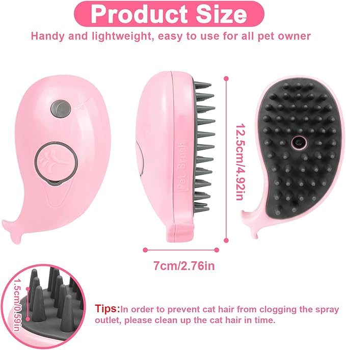 Nepfaivy Cat Steam Brush for Shedding - Spritz Defur Comb for Cats, Steamy Dog Hair Brush for Indoor Cats Massage, Pet Water Steam Spray Grooming Comb, Dog Steam Brush