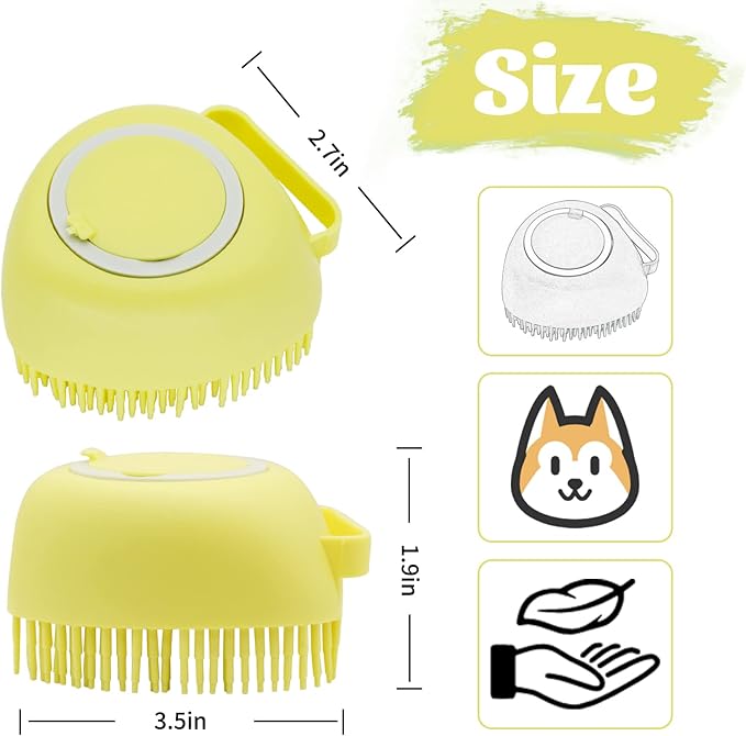 WishLotus Pet Bath Brush, Soft Silicone Cat Grooming Brush Dog Bath Massage Brush Shampoo Dispenser Heart-Shaped Multifunctional BathBrush for Pet Shower (Heart-Yellow)
