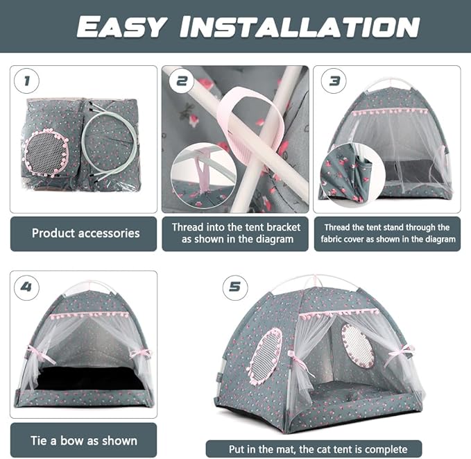 pawstrip Dog Tent Indoor Cat House Pink Puppy Bed Portable Pet Teepe Princess Dog Camping Tent Outdoor Kitten Houses Cute Bunny Nest Girl Kitty Cave