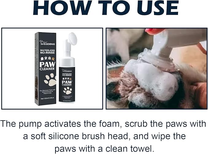 Waterless Shampoo Paw Cleaner for Dogs, Cats, Pets - Dry Shampoo, Foot Cleaner Brush, Good for Puppy