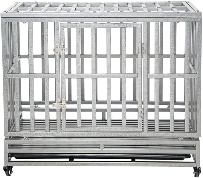 LUCKUP Heavy Duty Dog Cage Metal Kennel and Crate for Medium and Large Dogs, Pet Playpen with Four Wheels,Easy to Install,38 inch,Silver …