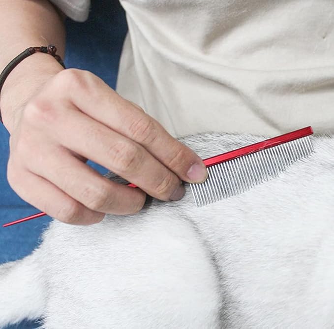 Pet Grooming Comb for Cat and Dog Hairstyling - Rat Tail Trimmer, Float Hair Removal Dematting Tool with Rounded Ends for Home Grooming