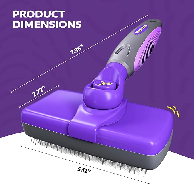Hertzko Self-Cleaning Slicker Brush - Cat and Dog Brush for Shedding, Tangles and Dirt - Gentle Grooming Tool for Sensitive Skin - Pet Hair Remover for Long and Short Coats - Purple