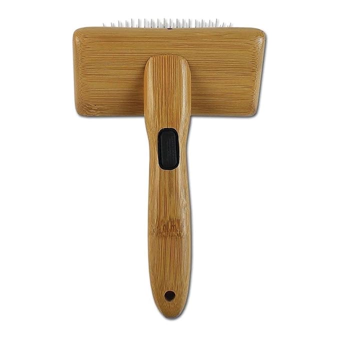 alcott Bamboo Groom Slicker Brush with Stainless Steel Pins for Pets, Medium,Brown