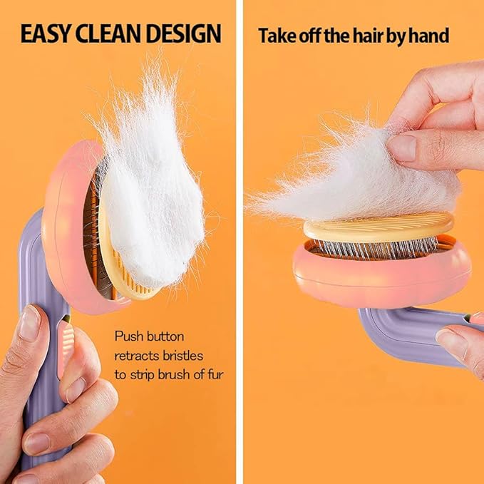 Self Cleaning Slicker Brush, Dog Cat Bunny Pet Grooming Shedding Brush - Easy to Remove Loose Undercoat, Pet Massaging Tool Suitable for Pets with Long or Short Hair (Coral & Purple)